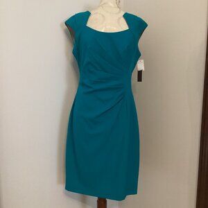 NWT DANA BUCHMAN CAP SLEEVE RUCHED SHEATH DRESS in AQUA 10 PARTY OFFICE WEDDING